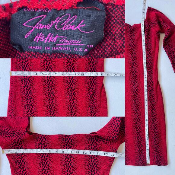 Vtg 80's Red Leopard Print Long Sleeve Bodycon Dress Sz S/M Goth Punk Grunge - Picture 10 of 10